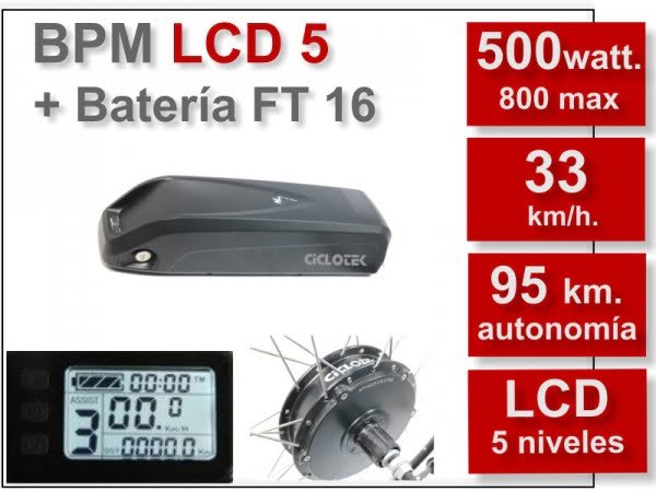 KIT per Bici Elettriche BPM 500W + Batteria FT 16 Ah Ciclotek