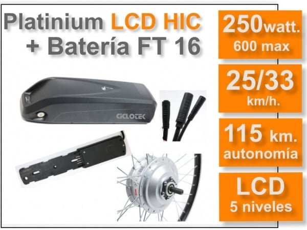 KIT per Biciclette Elettriche Platinium 250W + Batteria FT 36V 16 Ah. Ciclotek